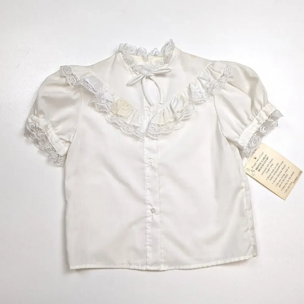 Vintage Monte Carlo Blouse Girls Sz 5T White Yoke Frilly Girly Layering Lace
